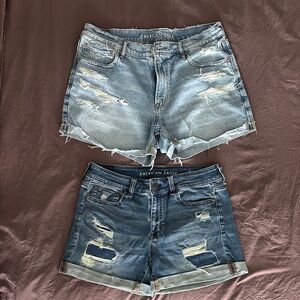 American Eagle Outfitters Women's Ripped Jean Shorts - Light Blue and Dark Blue